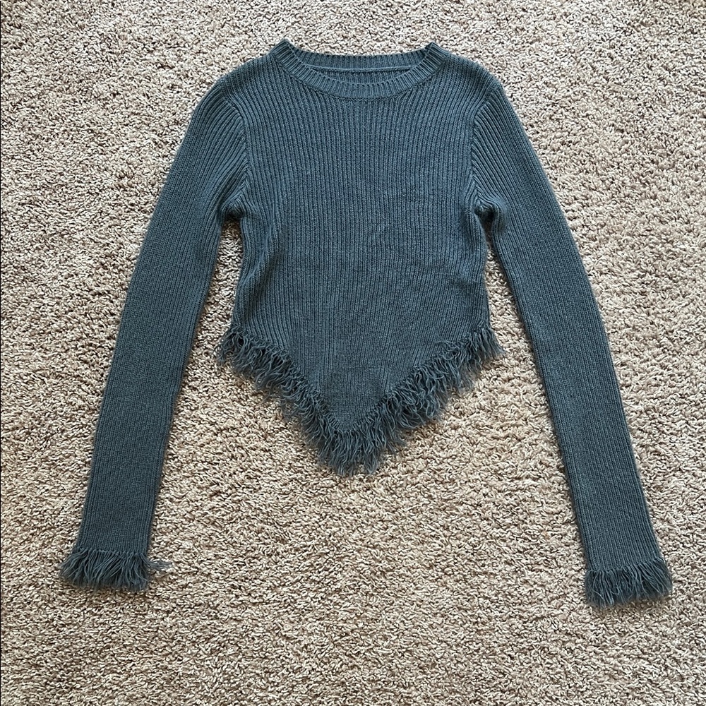SHEIN Dark Green Fringed Sweater